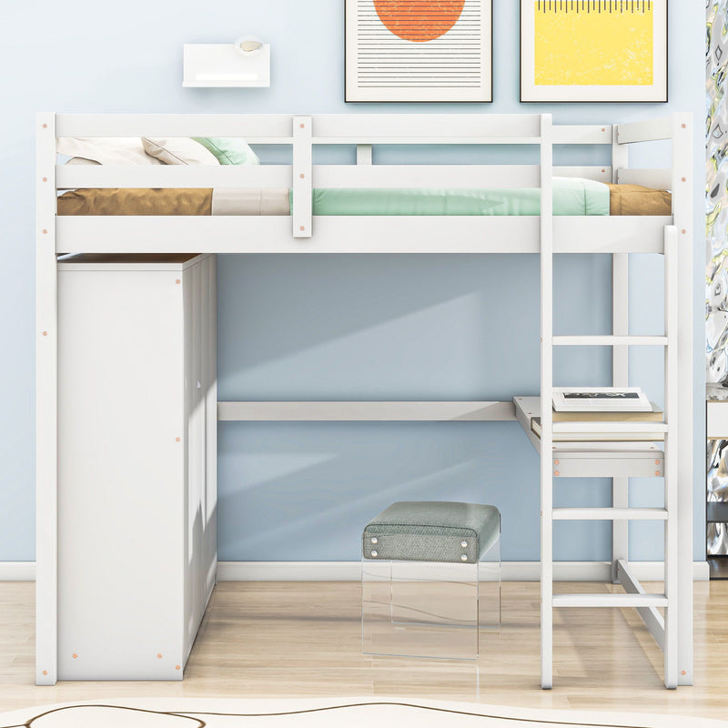 Loft Bed With Built In Wardrobe, Shelves And Drawers