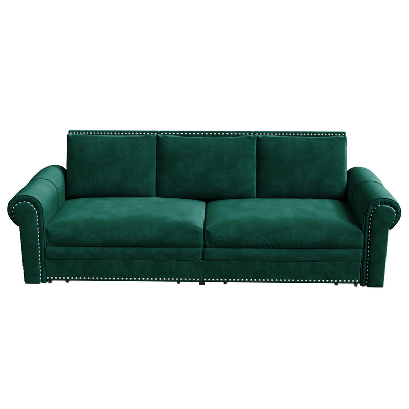 3 In 1 Convertible Sleeper Sofa With Nailhead Trim & Rolled Arm