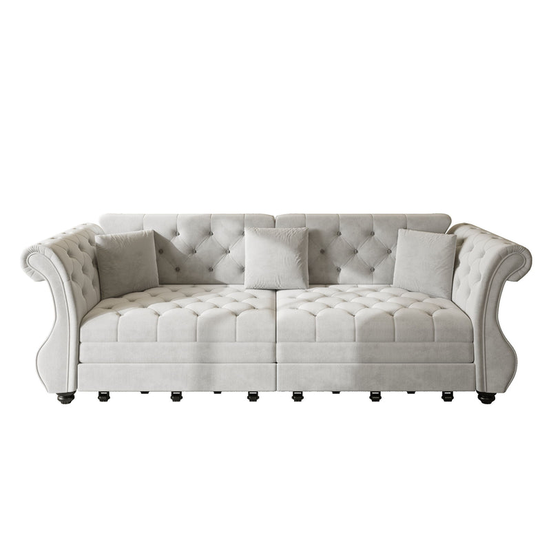Oversized Chesterfield Pull Out Sofa Bed, Roll Arm Couch With Flower Tufting For Living Room