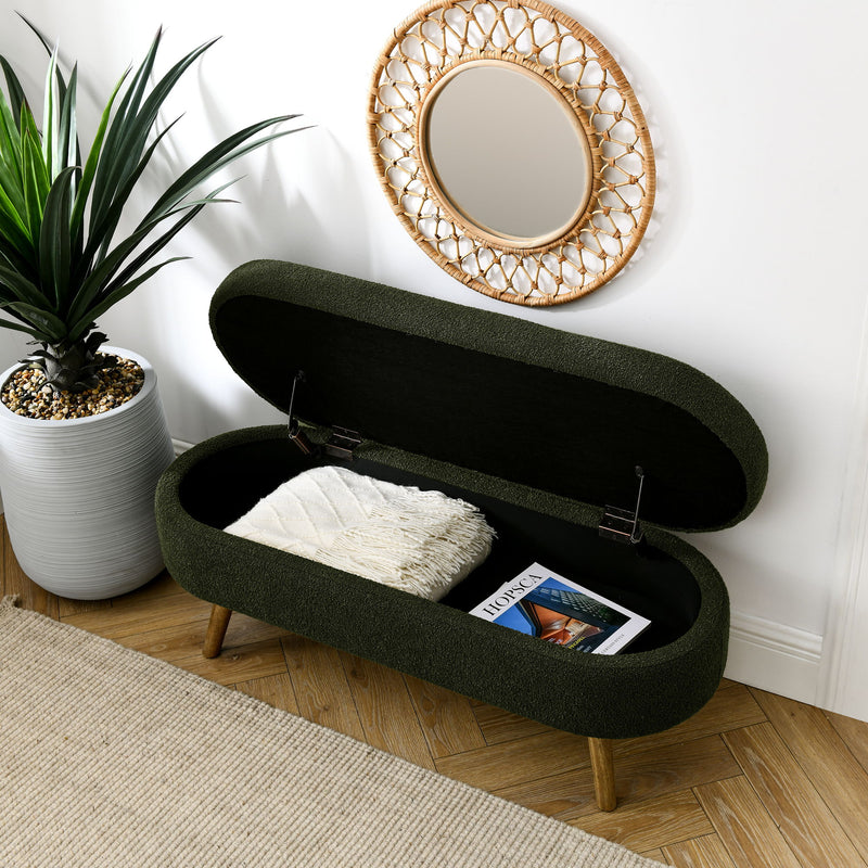 Ottoman Oval Storage Bench With Rubber Wood Legs