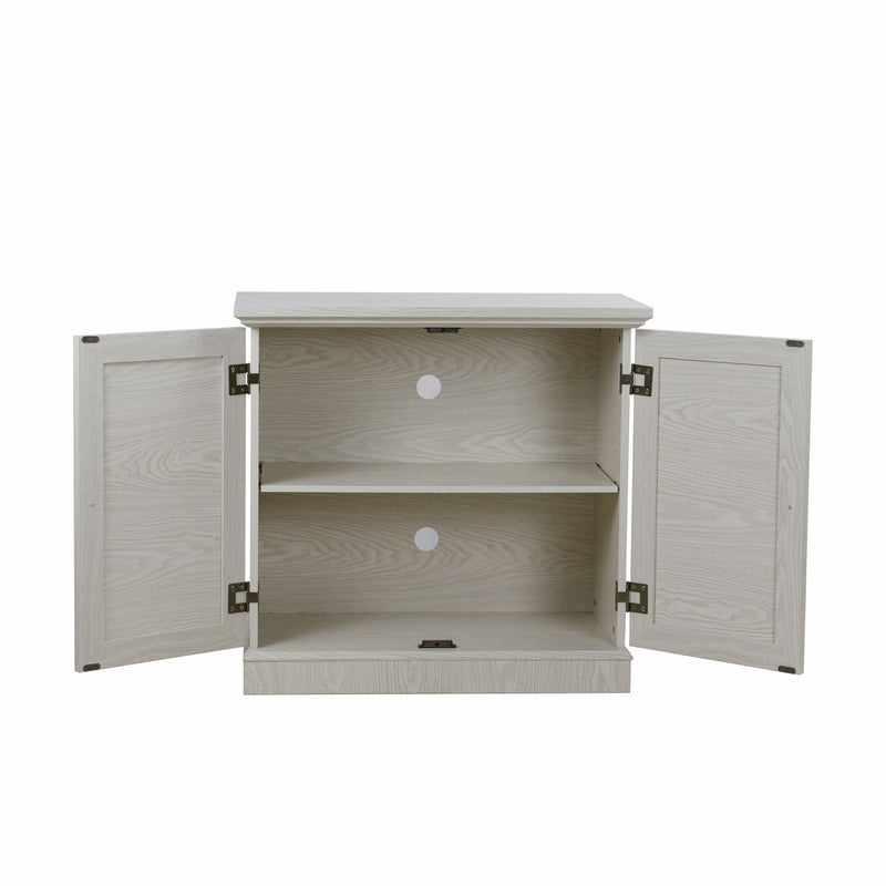 Sideboard Cabinet With Mirrored Doors, Adjustable Shelf, Metal Handles