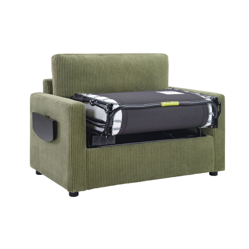 Sleeper Sofa With Foldable Mattress, USB Ports, Side Table & Storage Pocket