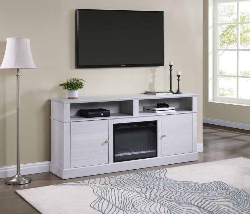 Terra - TV Stand Console With Fireplace - White Walnut