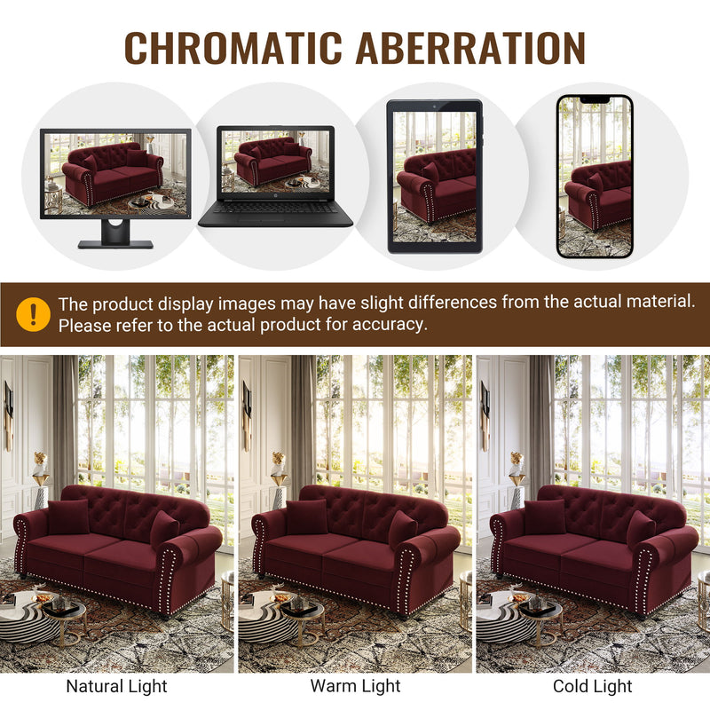 Upholstered Sofa With Nailhead Trim And Rolled Armrests