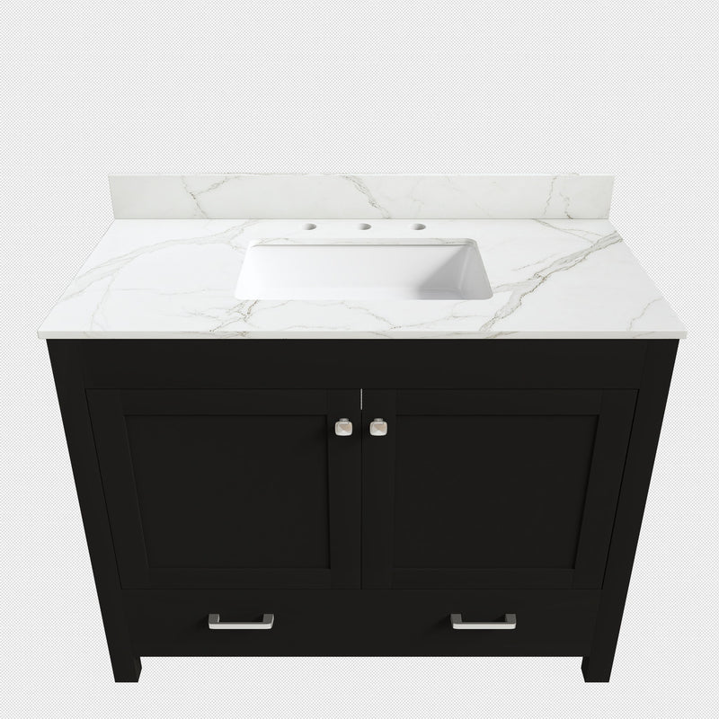 Bathroom Vanity Set, Fluted Cabinet, Soft Close Doors & Drawers, 3 Faucet Holes, Sink Included - Black