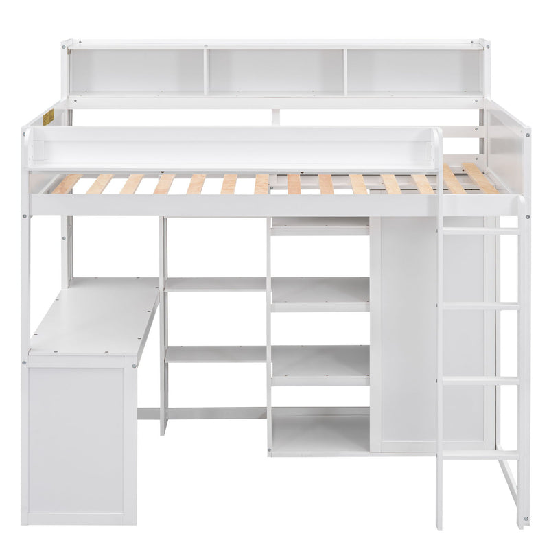 Loft Bed With Built In Desk, Storage Shelves, And Wardrobe
