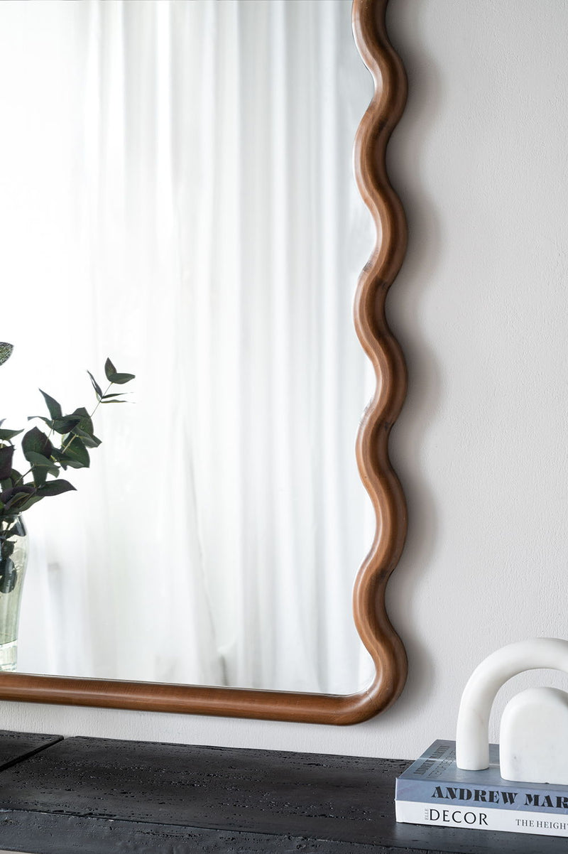 Wood Mirror With Unique Frame - Brown