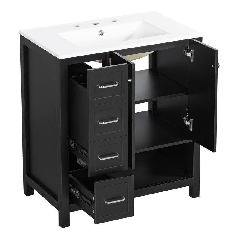 Bathroom Vanity With Sink Top, Bathroom Vanity Cabinet With 2 Doors And 2 Drawers, Open Shelf