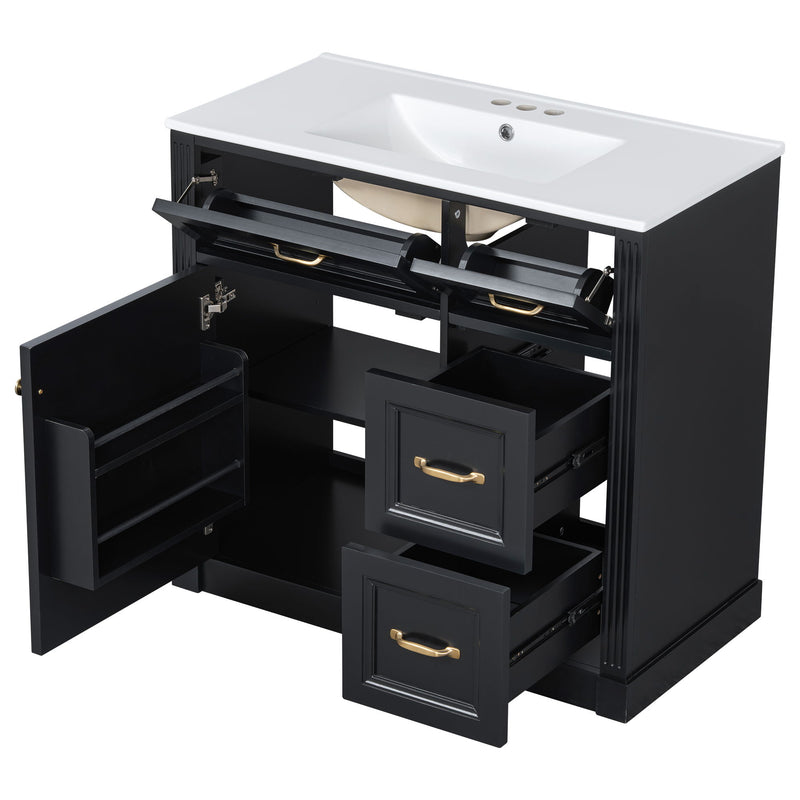 Modern Bathroom Vanity With Sink, 4 Drawers, Soft-Close Door, Adjustable Shelf