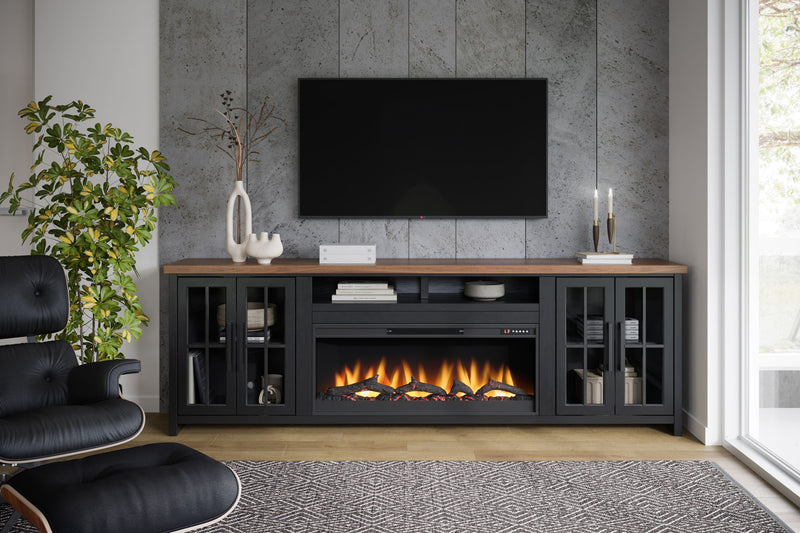 Fireplace TV Stand Console For TVs Up To 100" - Black / Whiskey