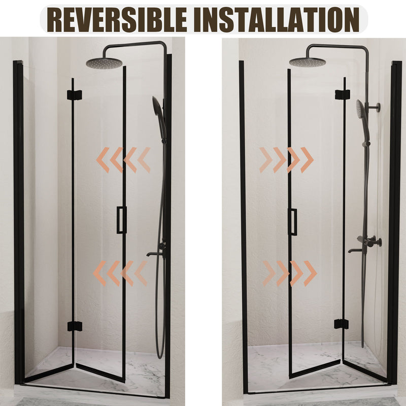 Semi Frameless Bifold Pivot Shower Door, Reversible Installation