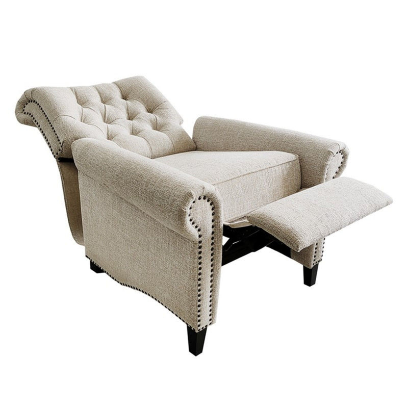 Aidan - Push Back Recliner Chair With Tufted Back And Nailhead Trim - Cream
