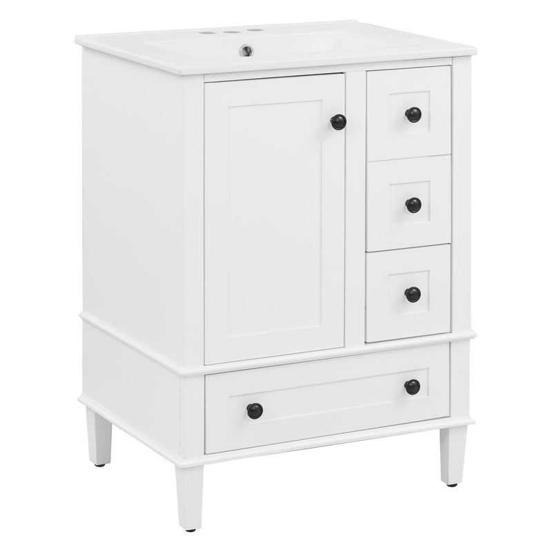Bathroom Vanity With Integrated Basin, Soft Close Drawers, Door Mounted Double Layer Shelf