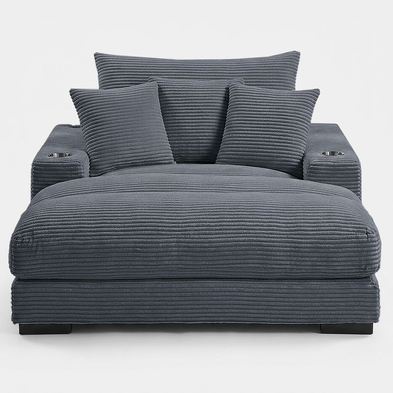 Upholstered Chaise Lounge With Cup Holders USB Port And Pillows