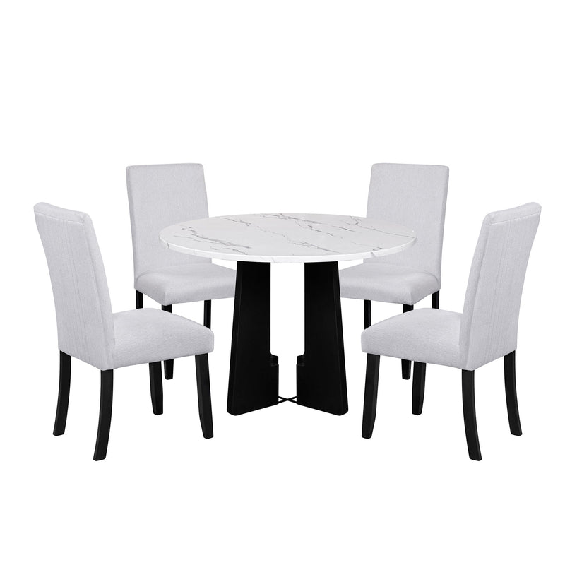 5 Piece Round Dining Table Set, Modern Dining Table And 4 Upholstered Chairs For Dining Room