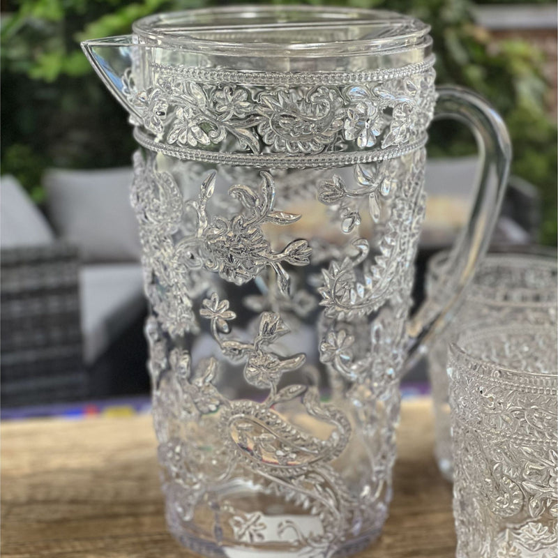 Paisley Unbreakable Plastic Water Pitcher With Lid And Spout