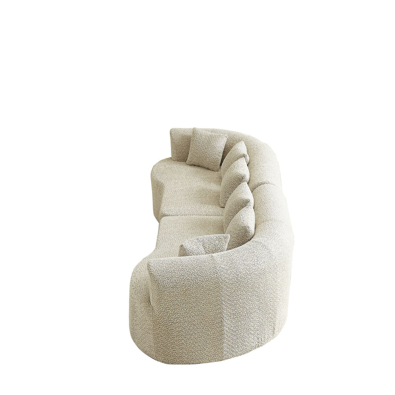 Curved Sectional Oversized Bone Free Cloud Sofa With 6 Pillows, 4 Seater With Deep Seat - Light Khaki