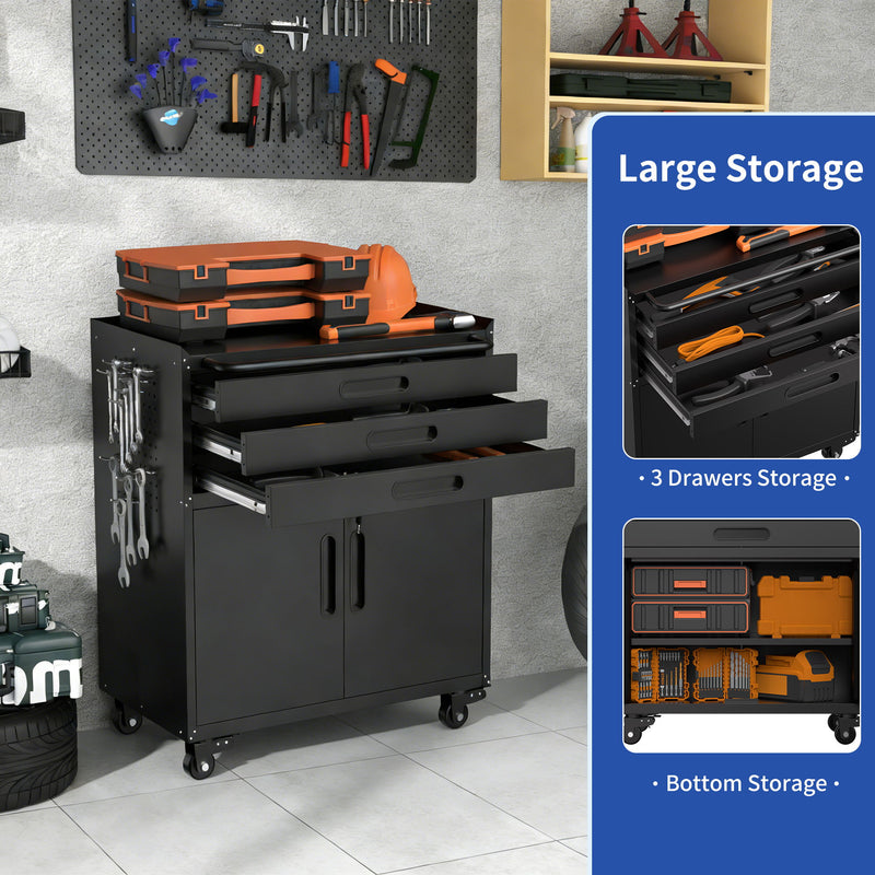 Rolling Tool Cabinet Heavy Duty Garage Storage With Lockable Doors