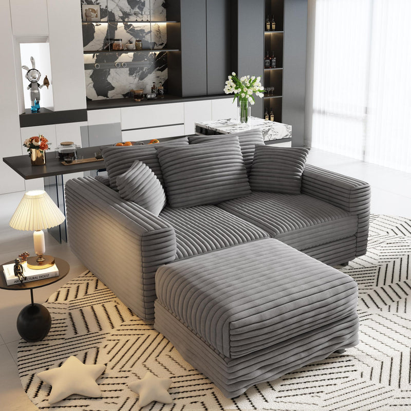 Convertible Deep Seat Sofa With Soft Pillows And Ottomans
