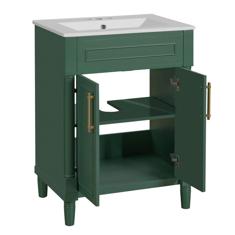 Bathroom Vanity With Integrated Sink, 2 Door Cabinet, Single Sink For Small To Medium Bathrooms