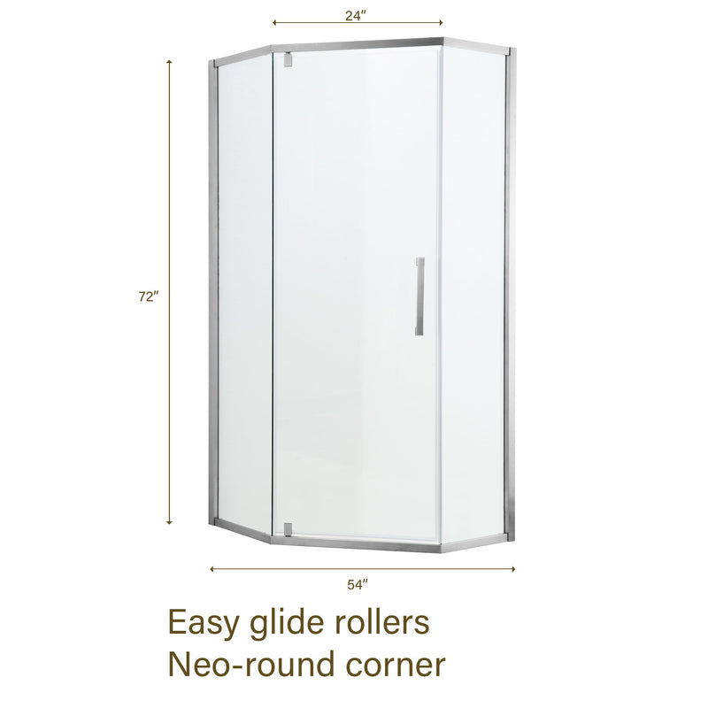 Diamond Shaped Corner Shower Door, Inward Sliding, Stainless Steel Frame
