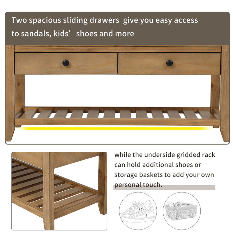 Multipurpose Entryway Shoe Rack With Cushioned Seat And Drawers