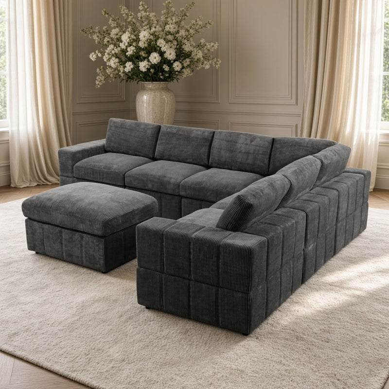 Oversized Modular Sectional Sofa, 7 Piece Reversible With Ottoman - Dark Gray