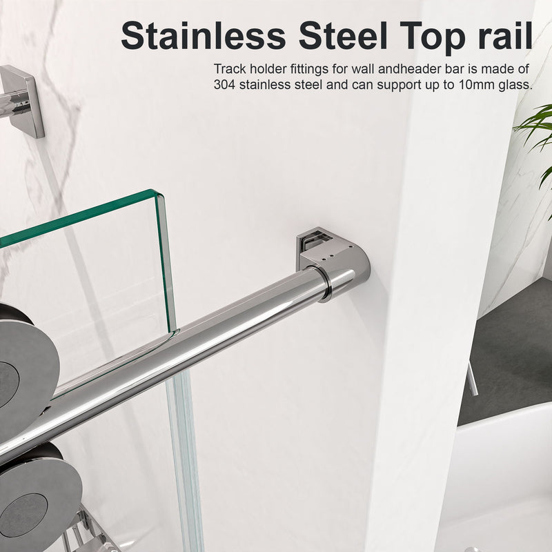 Frameless Single Sliding Shower Door With Clear Tempered Glass