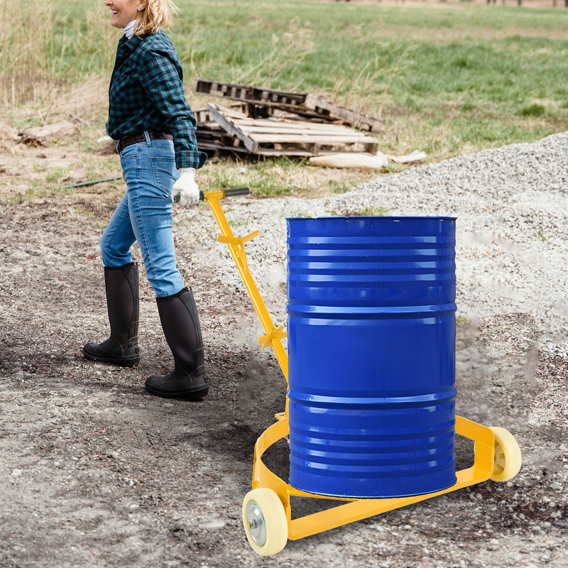 Steel Drum Dolly 55 Gallon Capacity Oil Barrel Mover With Wheels Low Profile Caddy - Yellow