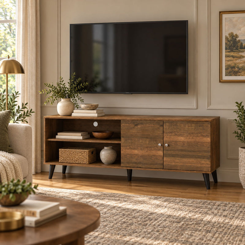 Amidon - TV Stand, With 2 Storage Shelves And 1 Cabinet