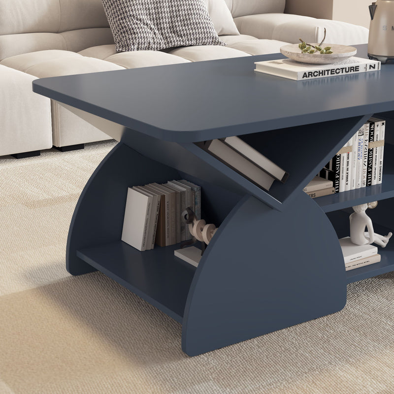 Geometric Engineered Coffee Table With Rounded Corners With Open Shelves