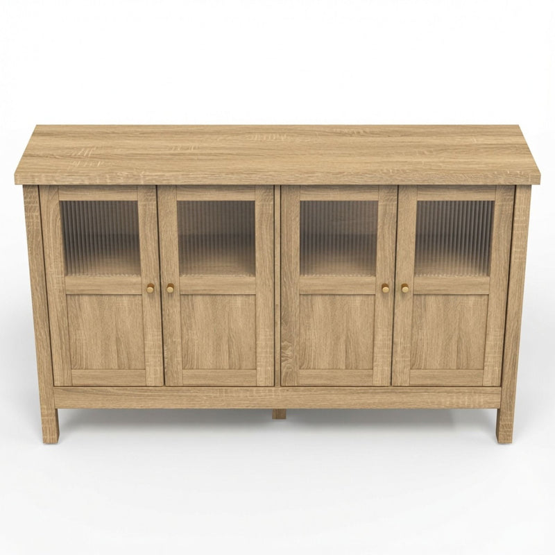 Buffet Cabinet With 4 Doors, Adjustable Shelves Handles - Natural