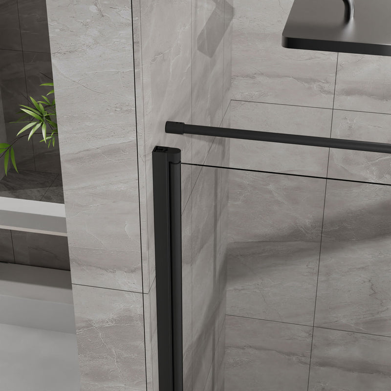 Corner Shower Enclosure, Frameless Pivot Door - Black
