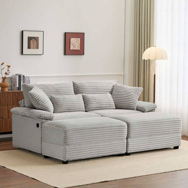 Double Chaise Lounge Set With Reversible Storage Ottomans, USB Port