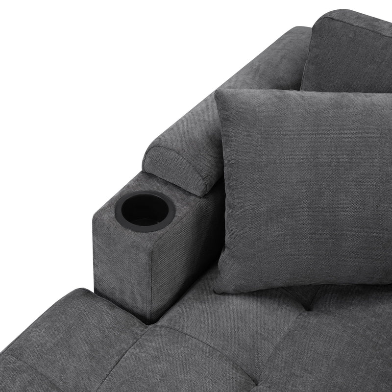 U Shaped Sectional Sofa, Corner Living Room Couch With Built In Cup Holders, Storage, USB Ports