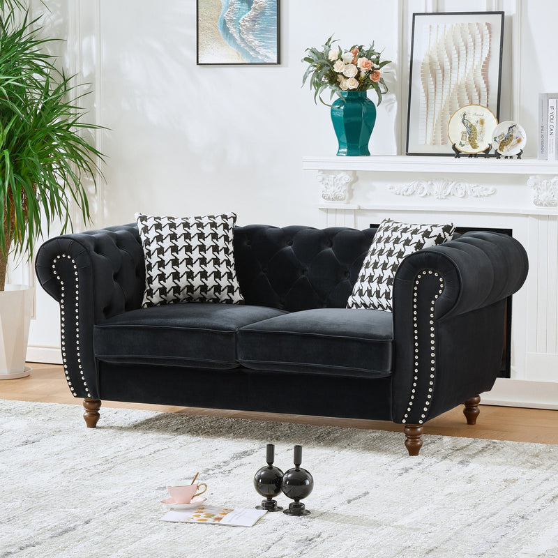 Chesterfield Upholstery Fabric Loveseat With Roll Armrest And Nailhead