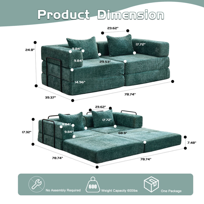 Convertible Floor Sofa Bed With Pillow Back Support Armrest