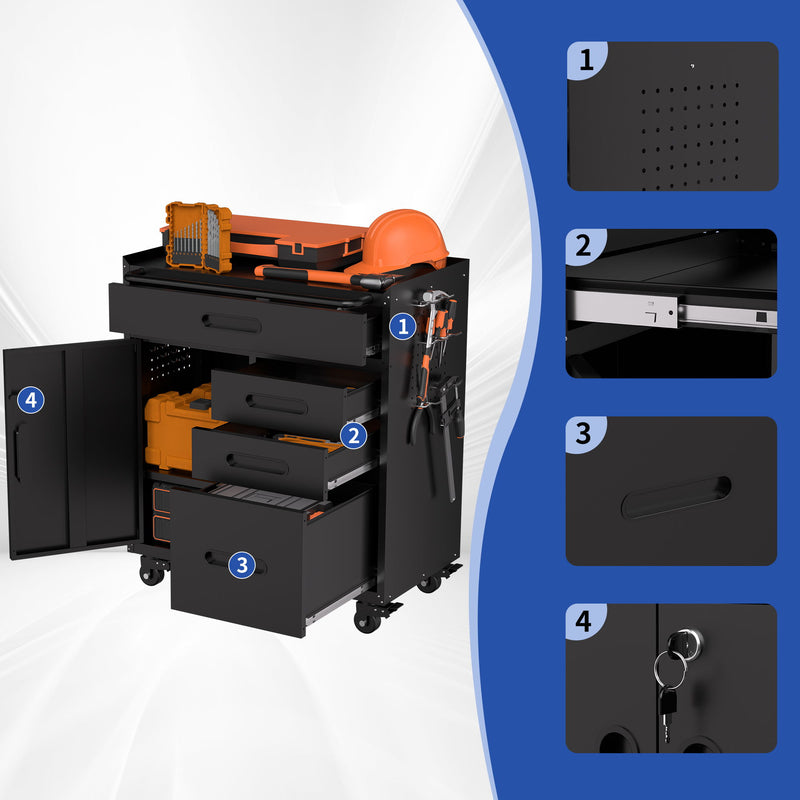 Rolling Tool Cabinet Heavy Duty Garage Storage With Lockable Doors & Drawers