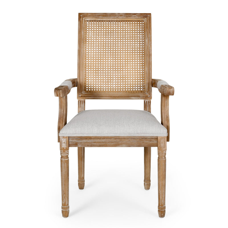 Elegant French Country Style Dining Chair With Cane Backrest