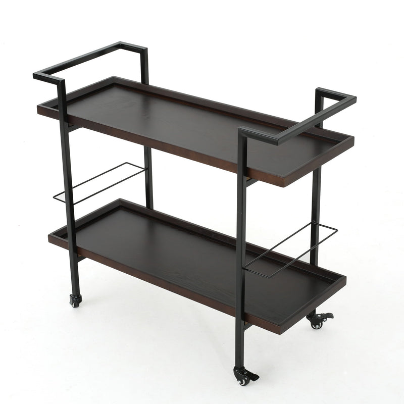 Modern Industrial Bar Cart With Shelving And Casters