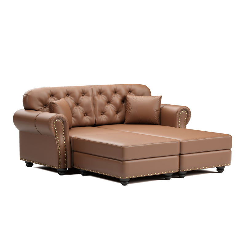 Upholstered Sofa With Nailhead Trim, Rolled Armrests With Ottoman