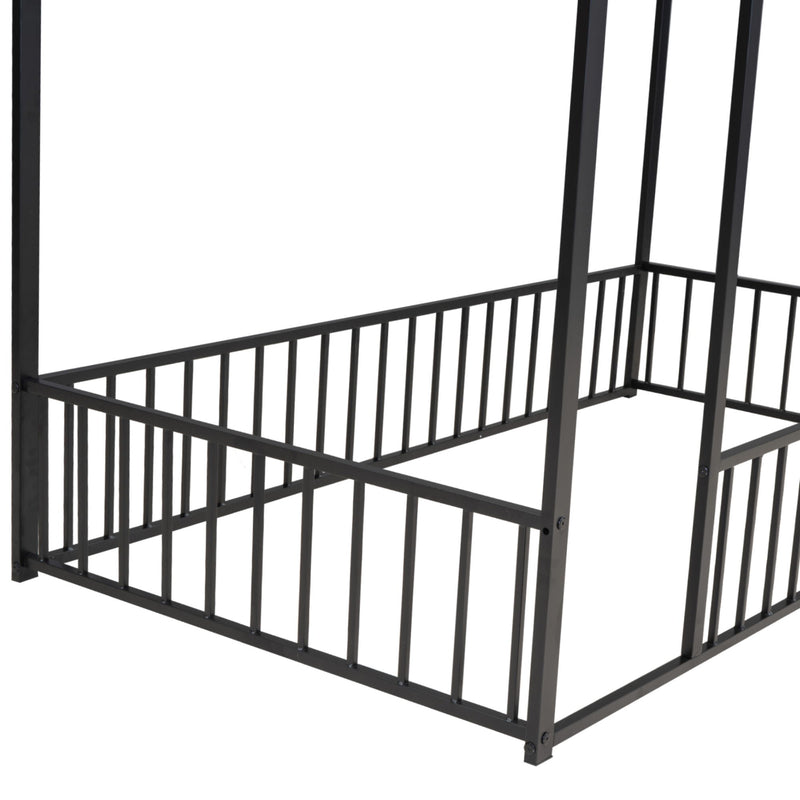 Metal Bed House Bed Frame With Fence