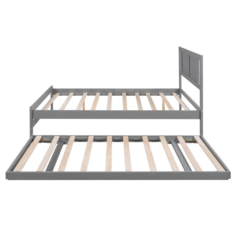 Full Size With Adjustable Twin Trundle Platform Bed - Gray