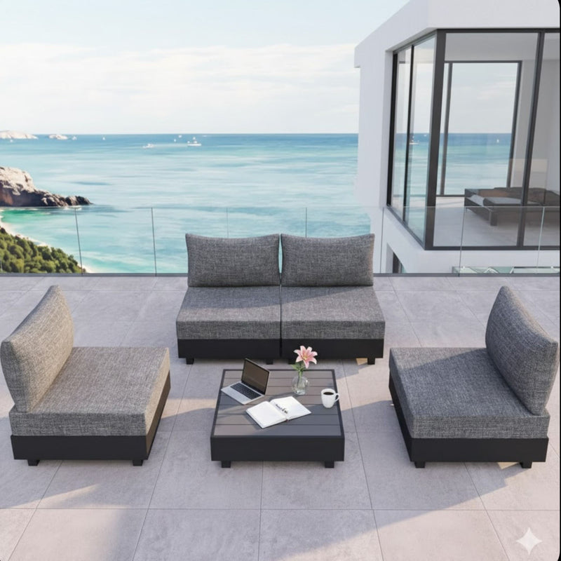 Patio Sectional Set With Modular Armless Chairs And Coffee Table - Gray