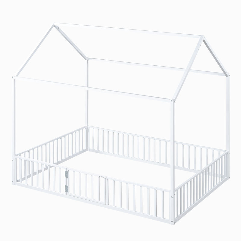 Metal House Bed With Fence And Door