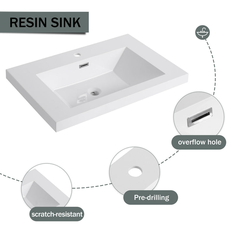 Modern Freestanding Bathroom Vanity With Resin Sink & Soft Close Cabinet Doors