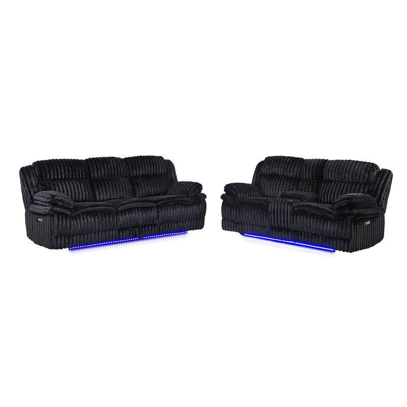 Winston - Power Console Recliner Loveseat With LED And Hidden Drawer - Black