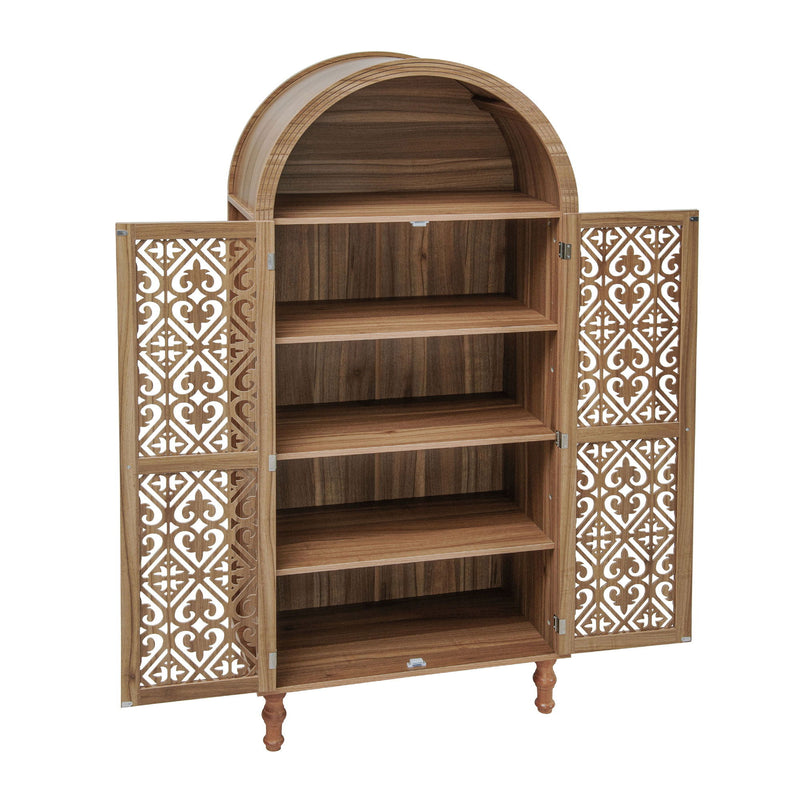 Tall Kitchen Pantry Cabinet With Hollow Carved Doors Adjustable Shelves Versatile Storage Cabinet For Kitchen - Walnut
