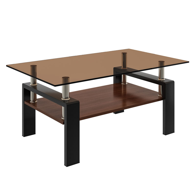 Modern Rectangular Coffee Table With Tempered Glass Top