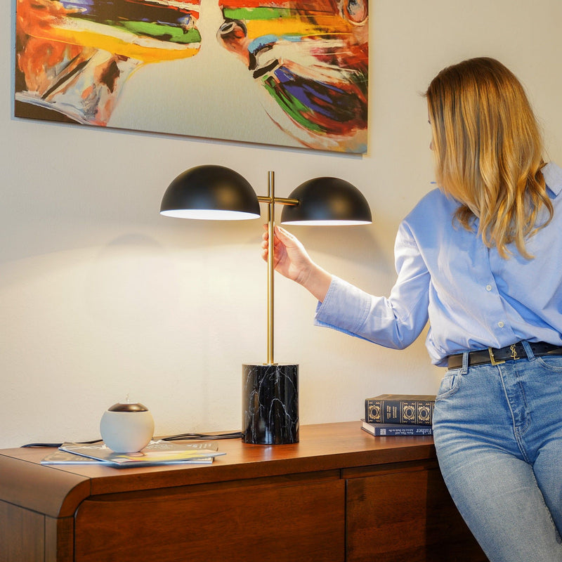 Nova - Hydro Table Lamp With On / Off Switch Double Lamp - Black / Gold / Marble